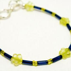 Clearance Blue And Yellow Glass Daisy Bracelet