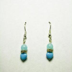 Clearance Blue Glass Heart Jeweled Earrings