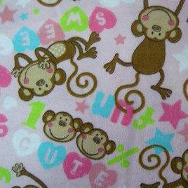 Baby Girl Light Pink Monkey Print Flannel Fitted..