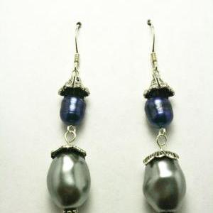 Clearance Blue And Silver Pearl Earrings