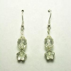 Clearance Clear Glass And Silver Flower Earrings