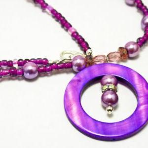 Bright Purple Pearl And Shell Necklace