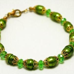 Clearance Green And Gold Pearl Bracelet