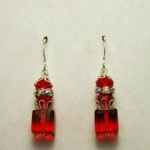 Elegant Red Glass Dangle Earrings