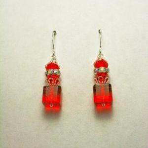 Elegant Red Glass Dangle Earrings