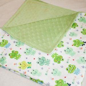 Green Minky And Frog Flannel Baby Blanket