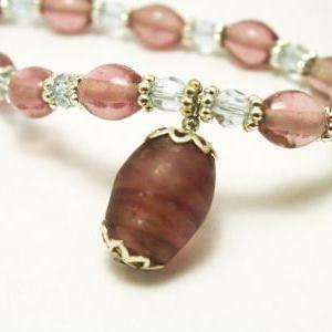 Purple Glass And Pearl Necklace