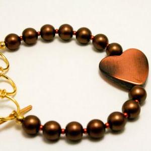 Copper Pearl Heart Bracelet