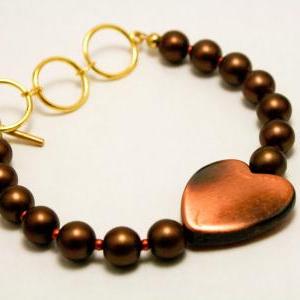 Copper Pearl Heart Bracelet