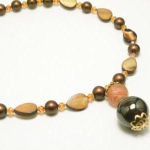 Brown And Tan Mixed Glass Necklace
