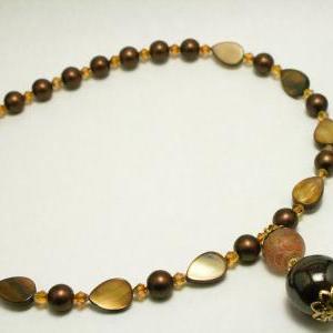 Brown And Tan Mixed Glass Necklace