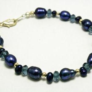 Dark Blue And Silver Pearl Bracelet