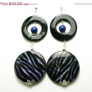 Blue And Black Shell Zebra Print Earrings