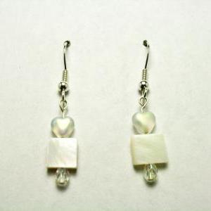 Clearance White Glass Heart And Shell Dangle..