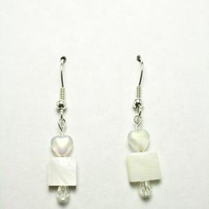 Clearance White Glass Heart And Shell Dangle..