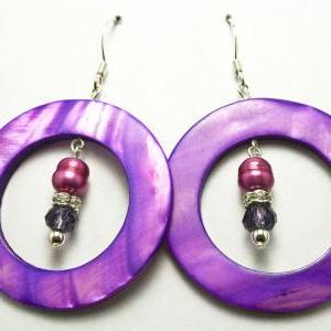 Bright Purple Shell Hoop Earrings