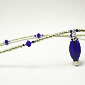 Dark Blue And Silver Glass Necklace
