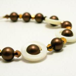 Brown Pearl And White Shell Bracelet