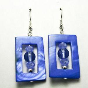 Blue Shell And Glass Square Earrings