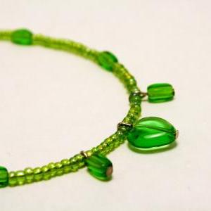 Green Glass Heart Charm Bracelet