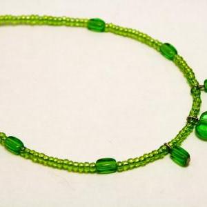 Green Glass Heart Charm Bracelet