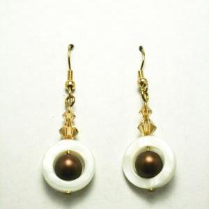Clearance Brown Pearl And White Shell Dangle..