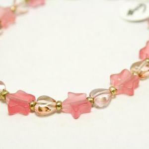 Pink Cats Eye Glass Star And Heart Bracelet