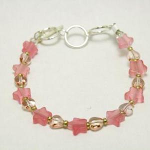 Pink Cats Eye Glass Star And Heart Bracelet
