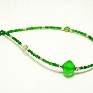 Clearance Green And Silver Seed Bead Necklace