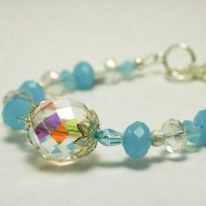 Light Blue Faceted Glass Bead Bracelet