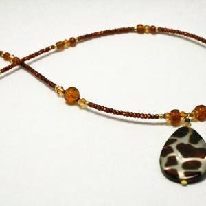 Brown And Tan Leopard Print Glass Bead Necklace