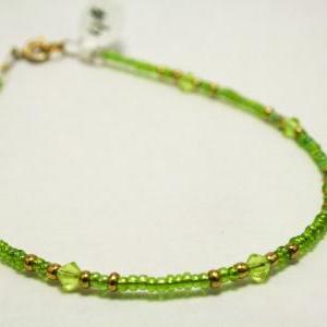 Clearance Green And Gold Seed Bead Anklet