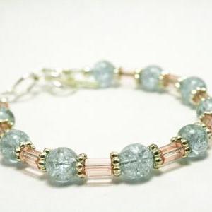Blue And Pink Crackle Glass Bracelet