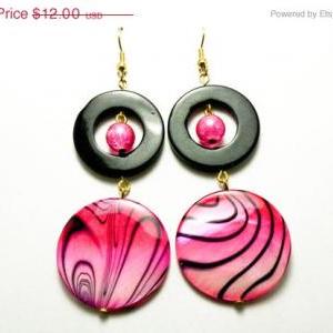 Hott Pink And Black Shell Zebra Print Earrings