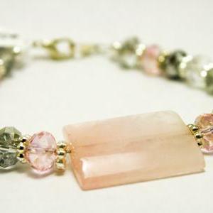 Pink Glass And Quartz Bracelet