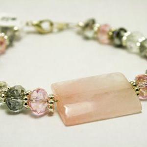 Pink Glass And Quartz Bracelet