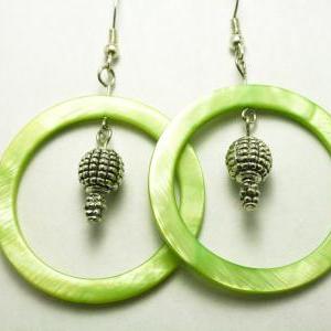 Clearance Light Green Shell And Silver Earrings