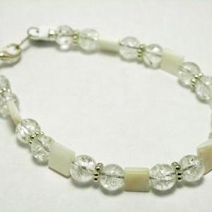Clearance White Shell And Silver Glass Bracelet