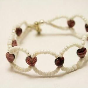 Clearance White And Purple Heart Bracelet
