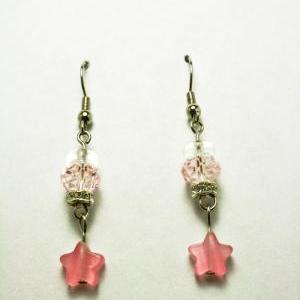 Clearance Glass Pink Star Dangle Earrings