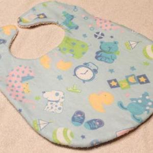 Baby Boy Blue Nursery Toy Print Flannel Bib