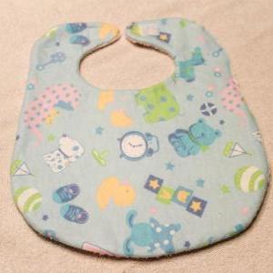 Baby Boy Blue Nursery Toy Print Flannel Bib