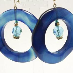 Clearance Blue Agate Hoop Earrings