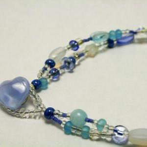 Light Blue Mixed Glass Bead Button Clasp Bracelet