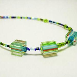 Clearance Teal And Green Mixed Glass Necklace