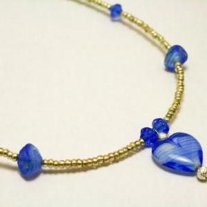 Silver And Blue Glass Heart Necklace