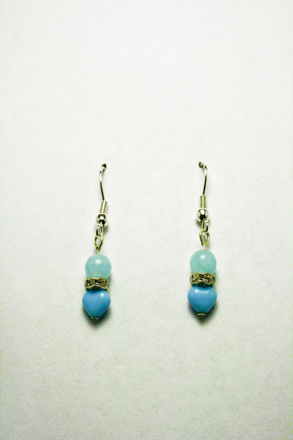 Clearance Blue Glass Heart Jeweled Earrings