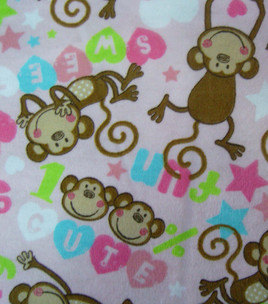 Baby Girl Light Pink Monkey Print Flannel Fitted Crib Sheet With Matching Minky Blanket