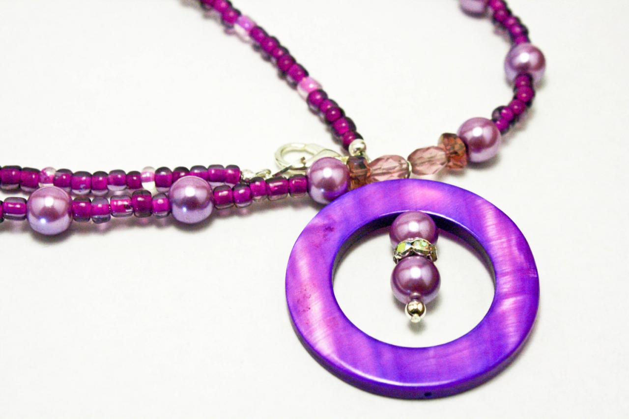 Bright Purple Pearl And Shell Necklace