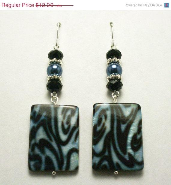 Blue And Black Zebra Print Earrings